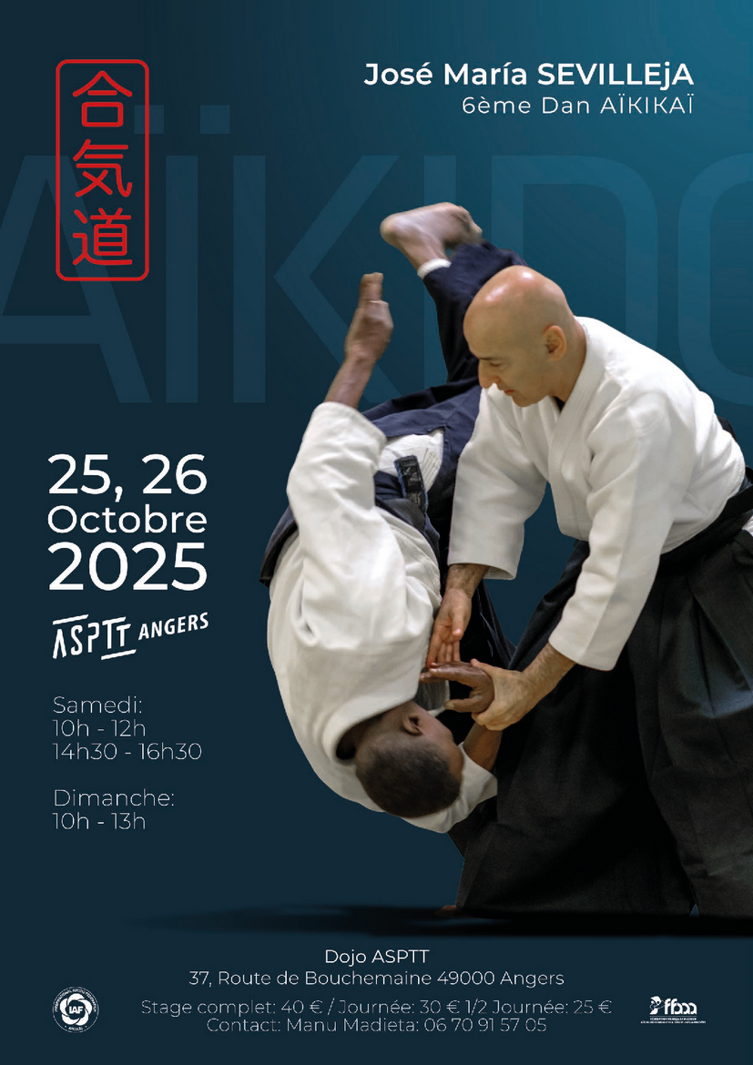 Affiche du Stage d'Aïkido à Angers animé par José-Maria Sevilleja du samedi 25 octobre 2025 au dimanche 26 octobre 2025
