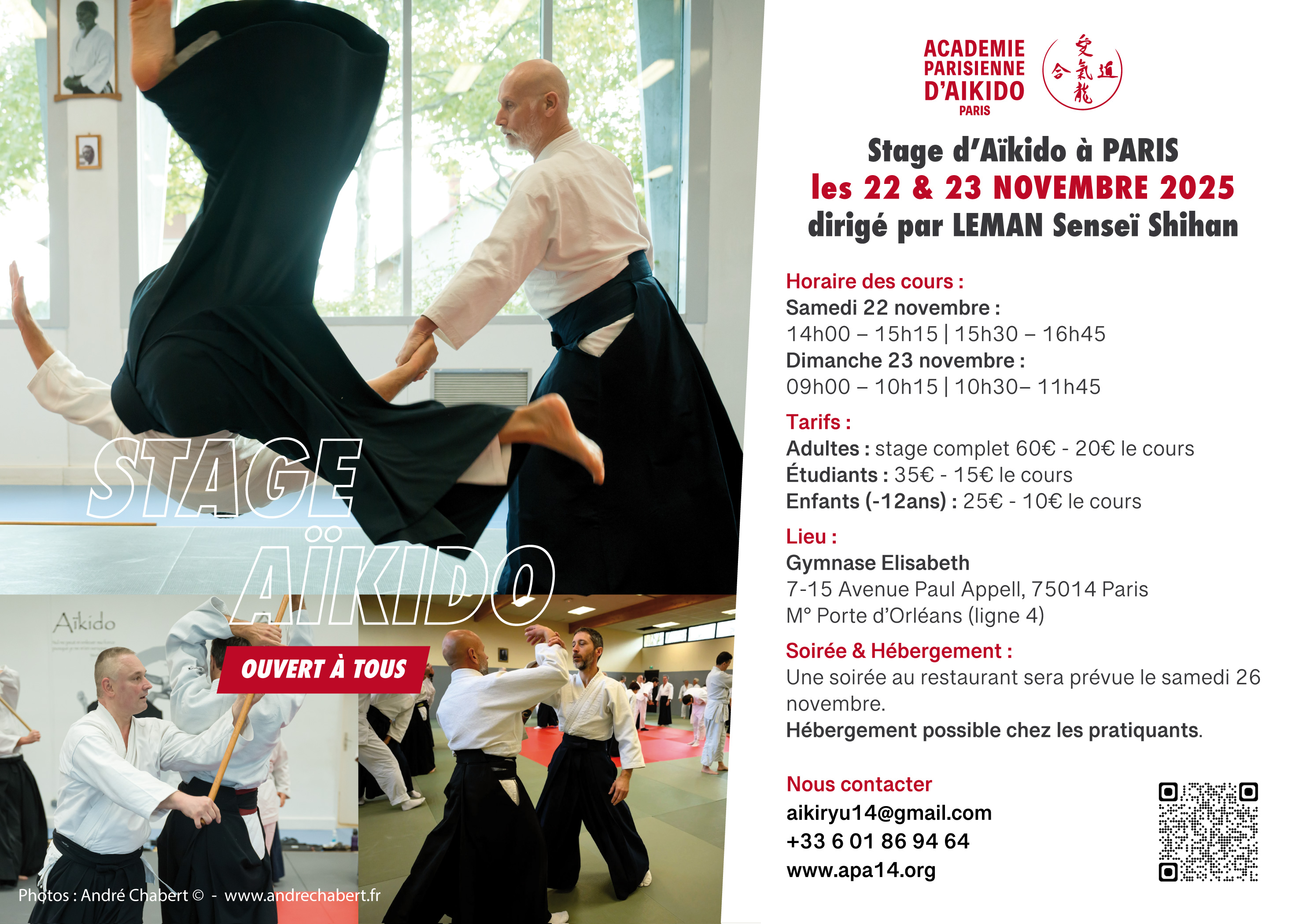 Affiche du Stage d'Aïkido à Paris animé par Etienne Leman du samedi 22 novembre 2025 au dimanche 23 novembre 2025 Affiche du Stage d'Aïkido à Paris animé par Etienne Leman du samedi 22 novembre 2025 au dimanche 23 novembre 2025