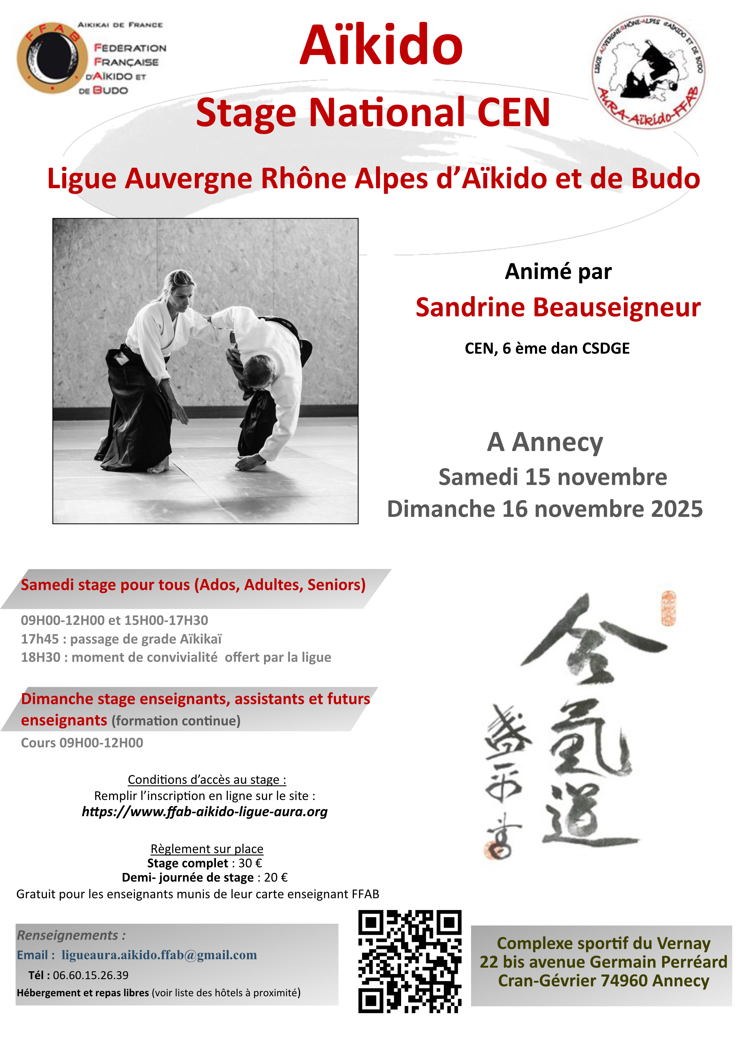 Affiche du Stage d'Aïkido à Annecy animé par Sandrine Beauseigneur du samedi 15 novembre 2025 au dimanche 16 novembre 2025 Affiche du Stage d'Aïkido à Annecy animé par Sandrine Beauseigneur du samedi 15 novembre 2025 au dimanche 16 novembre 2025