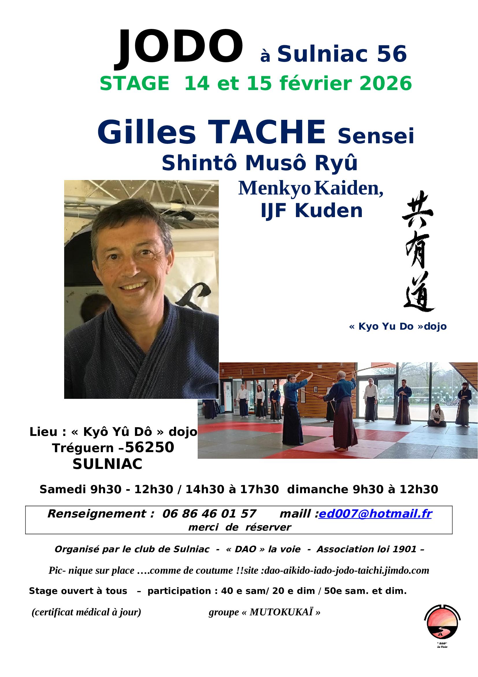 Affiche du Stage d'Aïkido à Sulniac animé par Gilles Tache du samedi 14 février 2026 au dimanche 15 février 2026 Affiche du Stage d'Aïkido à Sulniac animé par Gilles Tache du samedi 14 février 2026 au dimanche 15 février 2026