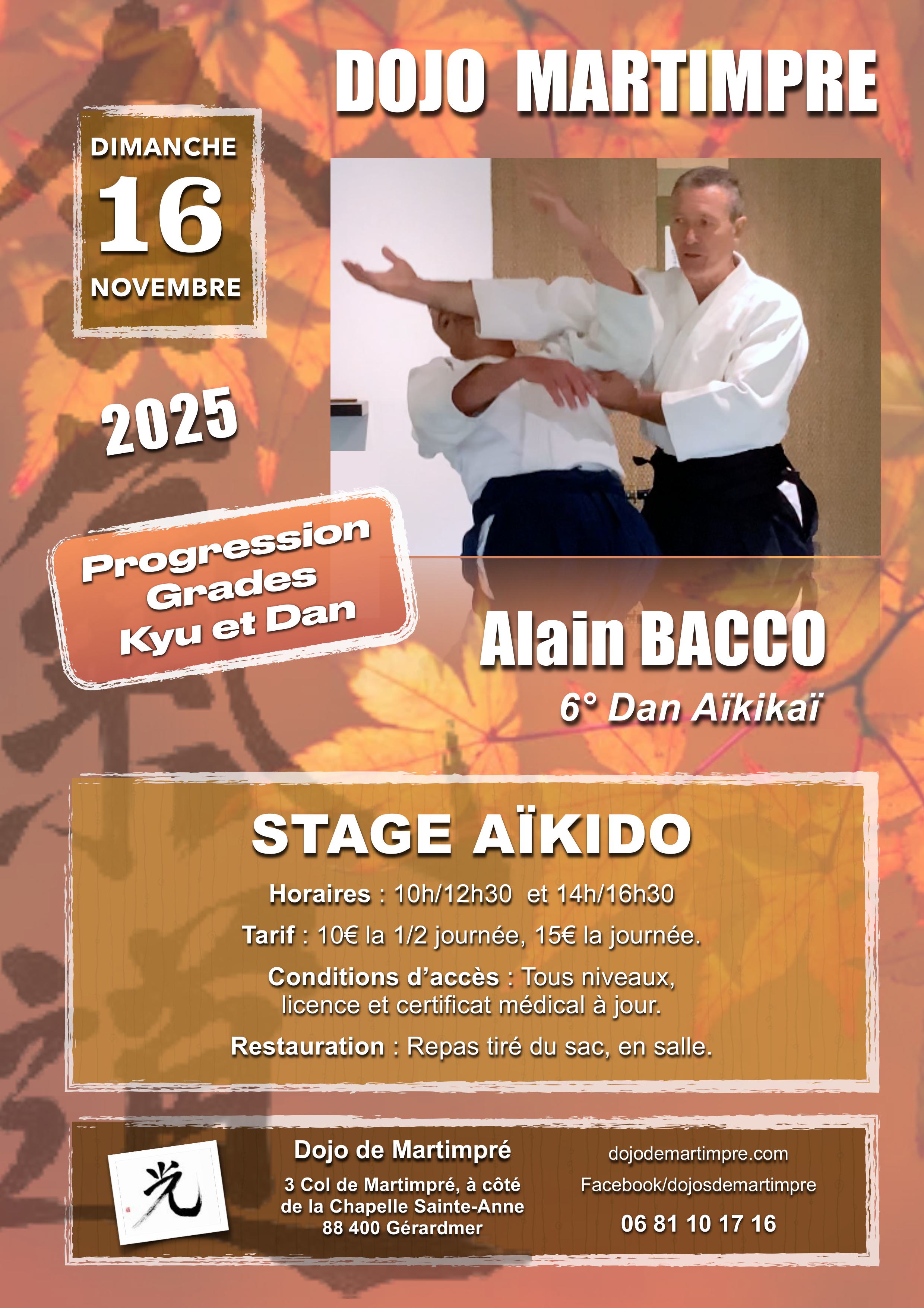 Affiche du Stage d'Aïkido à Gerbépal animé par Alain Bacco le dimanche 16 novembre 2025 Affiche du Stage d'Aïkido à Gerbépal animé par Alain Bacco le dimanche 16 novembre 2025