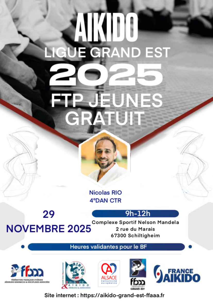 Affiche du Stage d'Aïkido à Schiltigheim animé par Nicolas Rio le samedi 29 novembre 2025 Affiche du Stage d'Aïkido à Schiltigheim animé par Nicolas Rio le samedi 29 novembre 2025