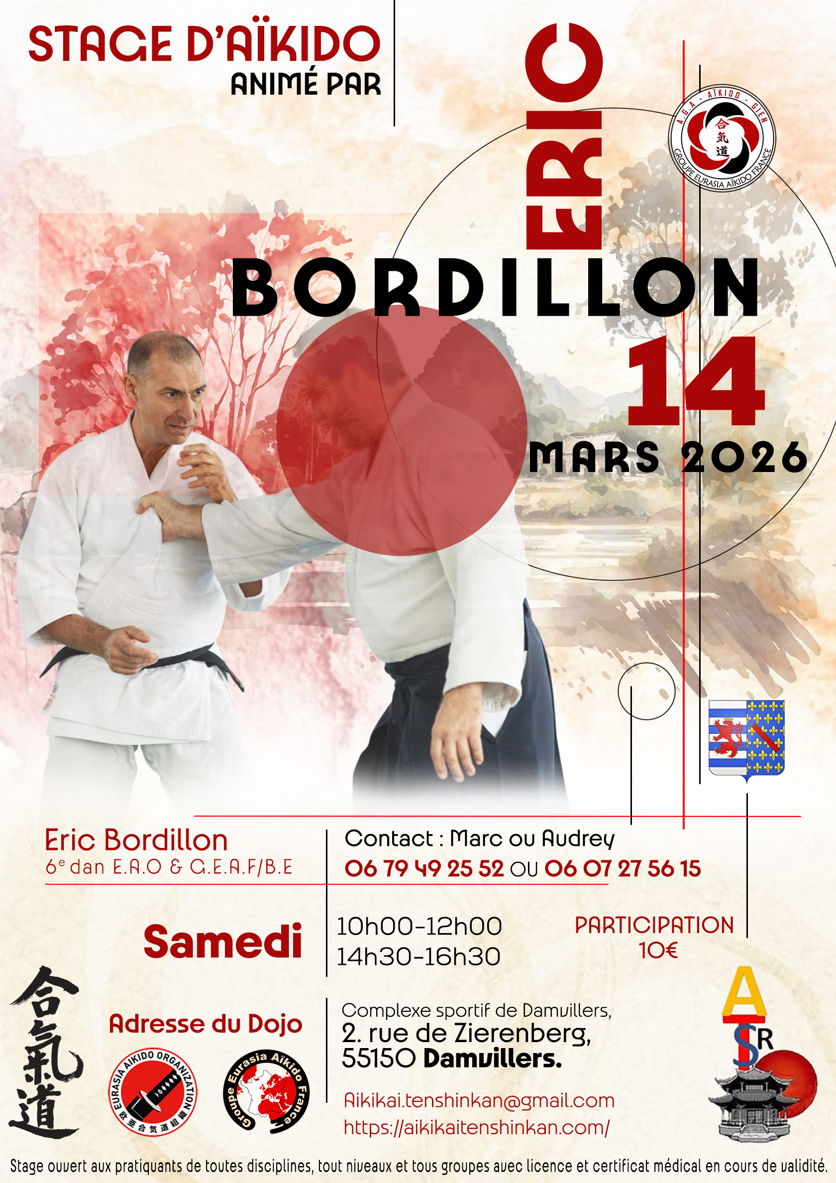 Affiche du Stage d'Aïkido à Damvillers animé par Eric BORDILLON le samedi 14 mars 2026 Affiche du Stage d'Aïkido à Damvillers animé par Eric BORDILLON le samedi 14 mars 2026