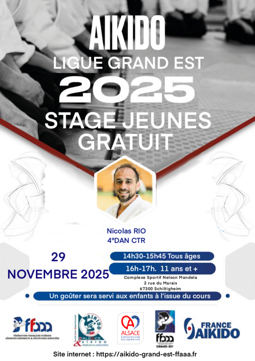 Affiche du Stage d'Aïkido à Schiltigheim animé par Nicolas Rio le samedi 29 novembre 2025 Affiche du Stage d'Aïkido à Schiltigheim animé par Nicolas Rio le samedi 29 novembre 2025