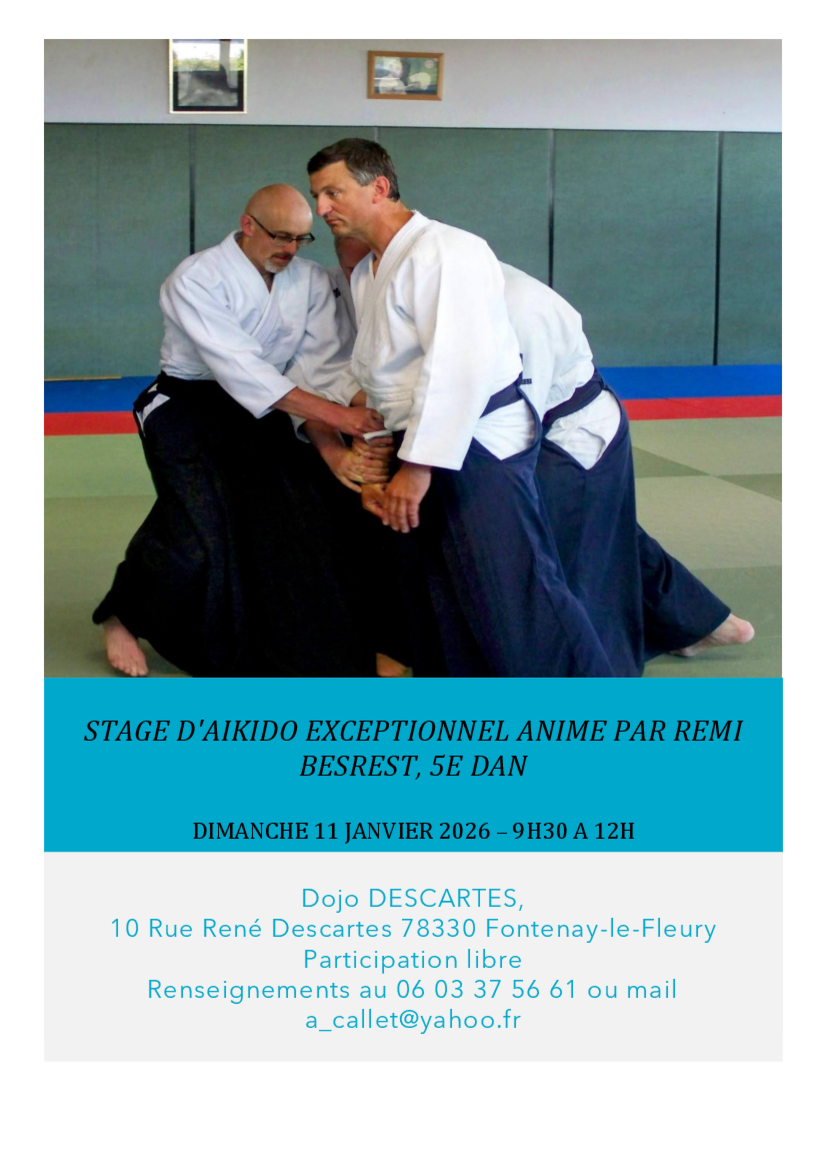 Affiche du Stage d'Aïkido à Fontenay-le-Fleury animé par Rémi Besrest le dimanche 11 janvier 2026 Affiche du Stage d'Aïkido à Fontenay-le-Fleury animé par Rémi Besrest le dimanche 11 janvier 2026
