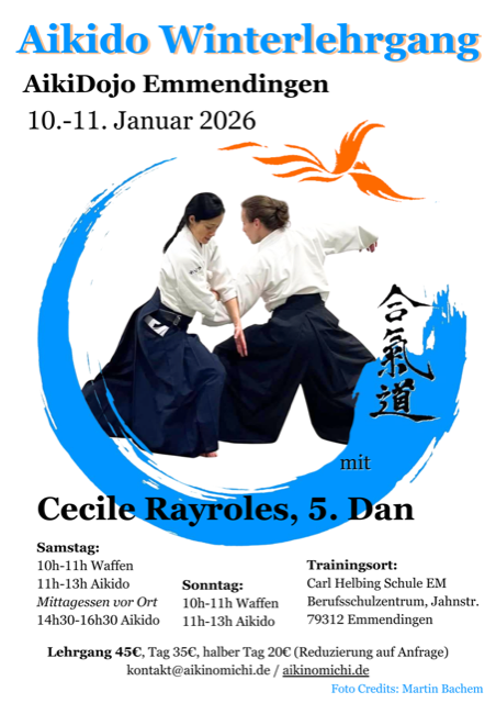 Affiche du Stage d'Aïkido à Emmendingen animé par Cécile Rayroles du samedi 10 janvier 2026 au dimanche 11 janvier 2026 Affiche du Stage d'Aïkido à Emmendingen animé par Cécile Rayroles du samedi 10 janvier 2026 au dimanche 11 janvier 2026