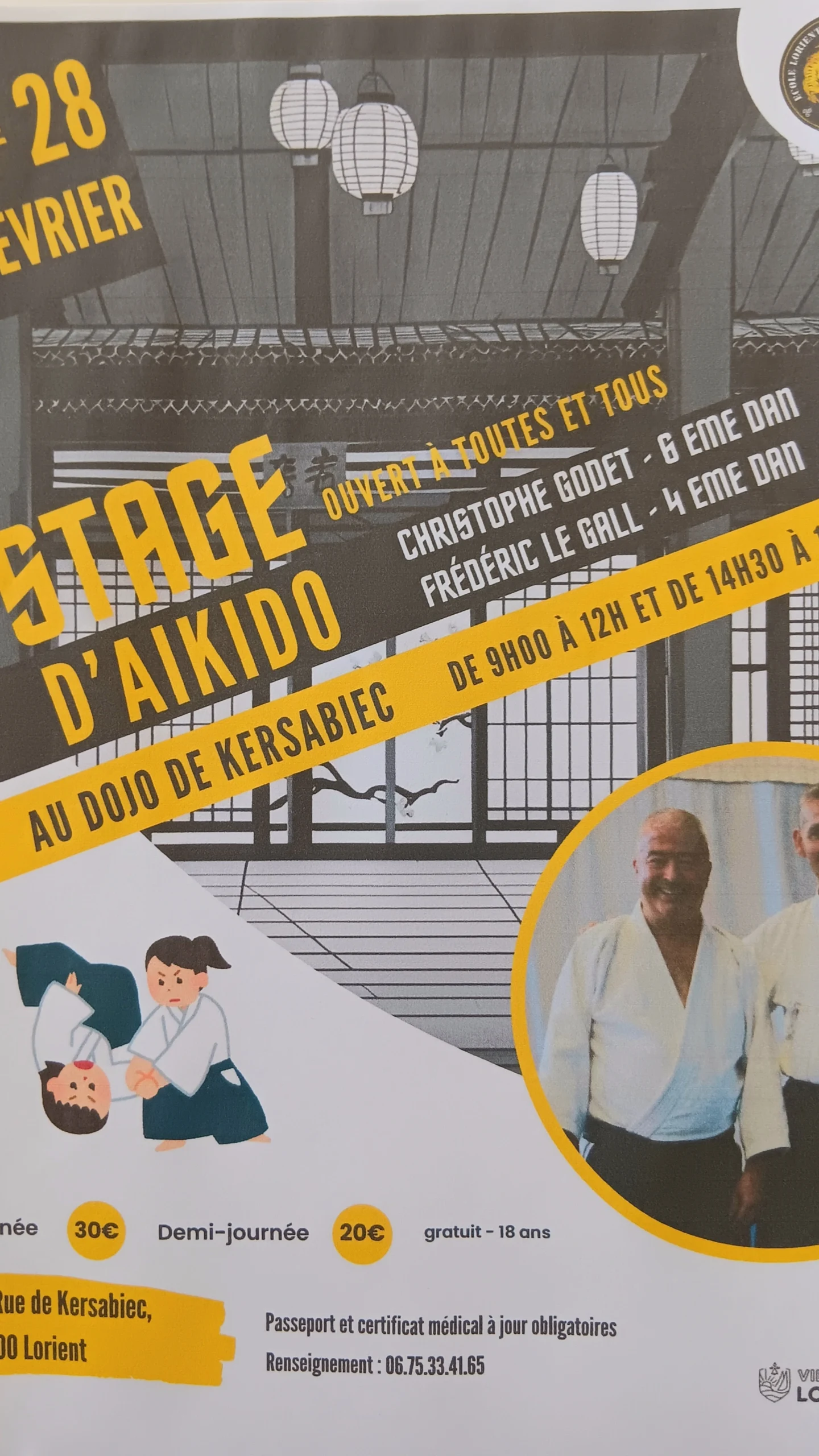 Affiche du Stage d'Aïkido à Lorient animé par Christophe Godet et Frédéric le gall le samedi 28 février 2026 Affiche du Stage d'Aïkido à Lorient animé par Christophe Godet et Frédéric le gall le samedi 28 février 2026
