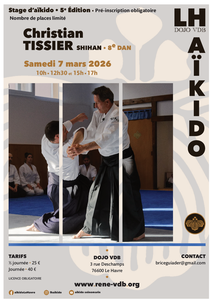 Affiche du Stage d'Aïkido à Le Havre animé par Christian Tissier le samedi 7 mars 2026