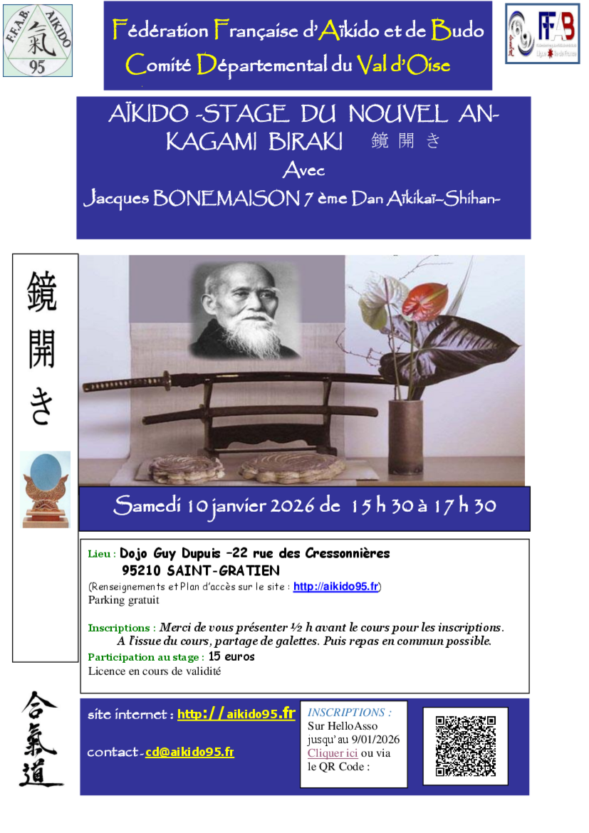 Affiche du Stage d'Aïkido à Saint-Gratien animé par Jacques Bonemaison le samedi 10 janvier 2026