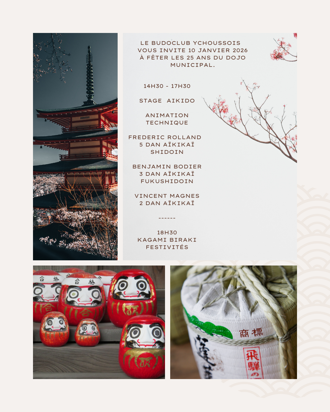 Affiche du Stage d'Aïkido à Ychoux animé par Frédéric Rolland et Benjamin Bodier et Vincent Magnes le samedi 10 janvier 2026 Affiche du Stage d'Aïkido à Ychoux animé par Frédéric Rolland et Benjamin Bodier et Vincent Magnes le samedi 10 janvier 2026