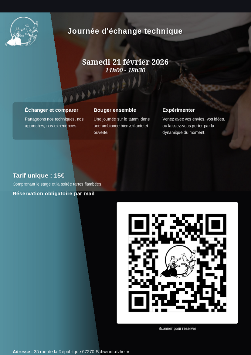 Affiche du Stage d'Aïkido à Schwindratzheim animé par Bruno Boettcher le samedi 21 février 2026