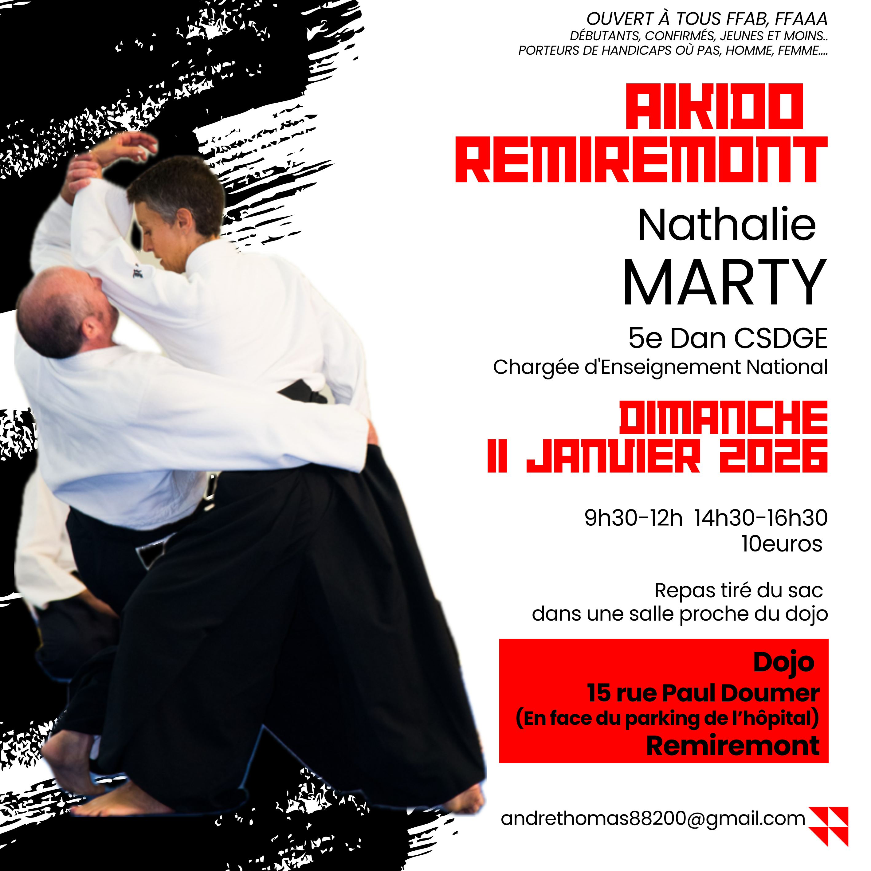 Affiche du Stage d'Aïkido à Remiremont animé par Nathalie Marty le dimanche 11 janvier 2026 Affiche du Stage d'Aïkido à Remiremont animé par Nathalie Marty le dimanche 11 janvier 2026