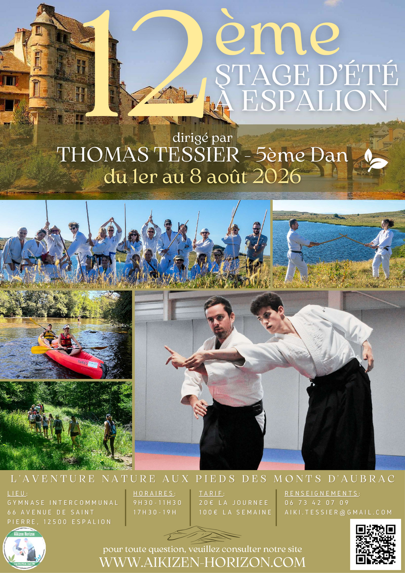 Affiche du Stage d'Aïkido à Espalion animé par Thomas Tessier du samedi 1 août 2026 au samedi 8 août 2026