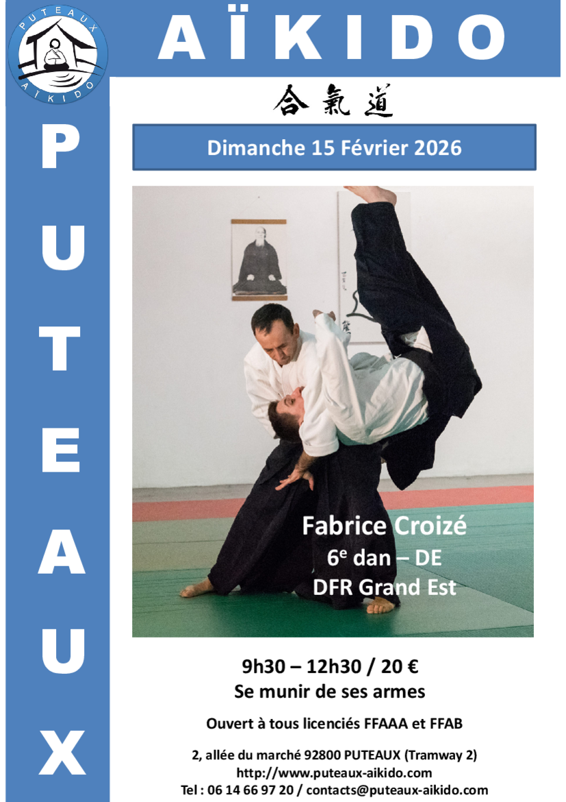 Affiche du Stage d'Aïkido à Puteaux animé par Fabrice Croizé le dimanche 15 février 2026