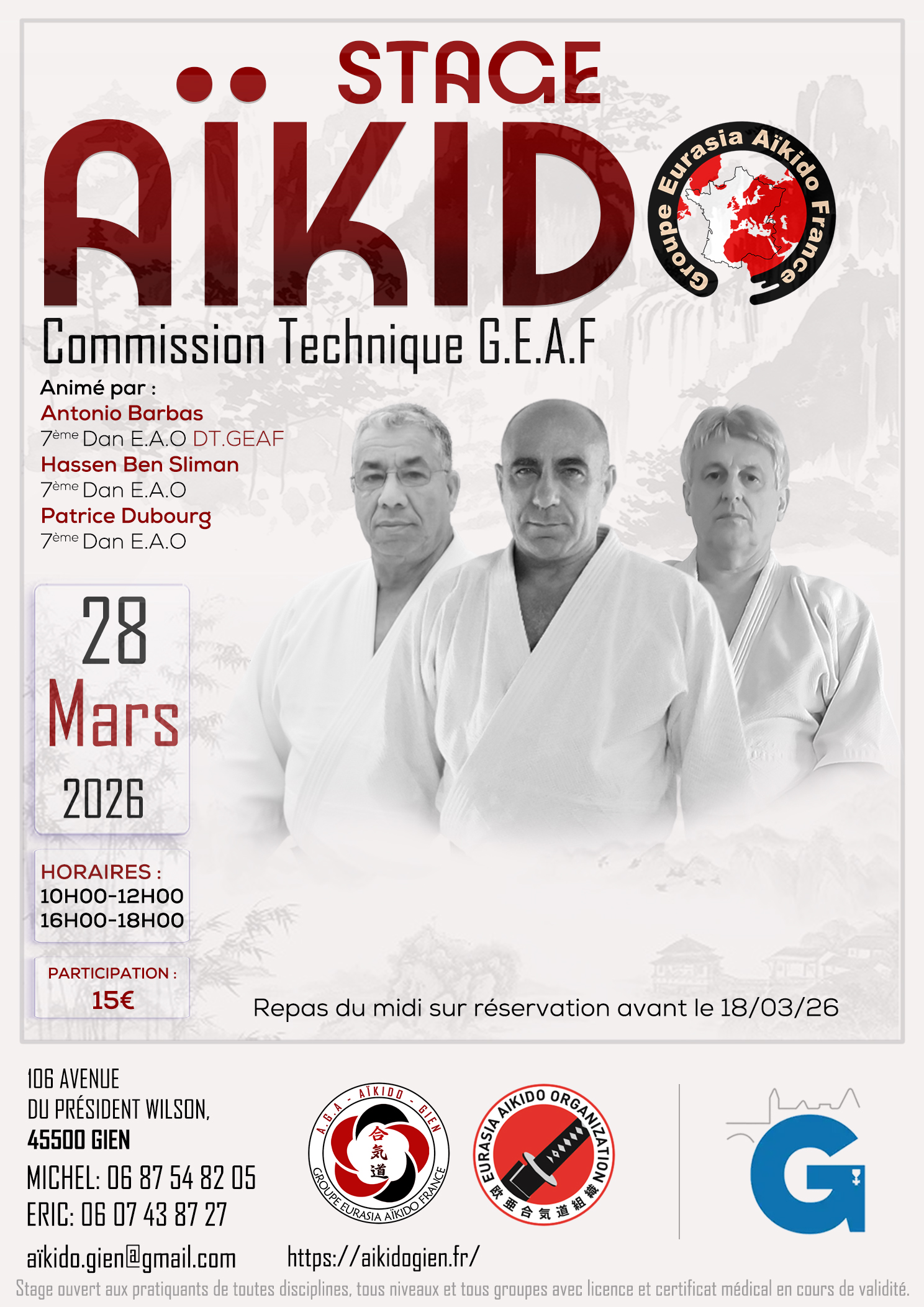 Affiche du Stage d'Aïkido à Gien animé par Antonio Barbas le samedi 28 mars 2026 Affiche du Stage d'Aïkido à Gien animé par Antonio Barbas le samedi 28 mars 2026