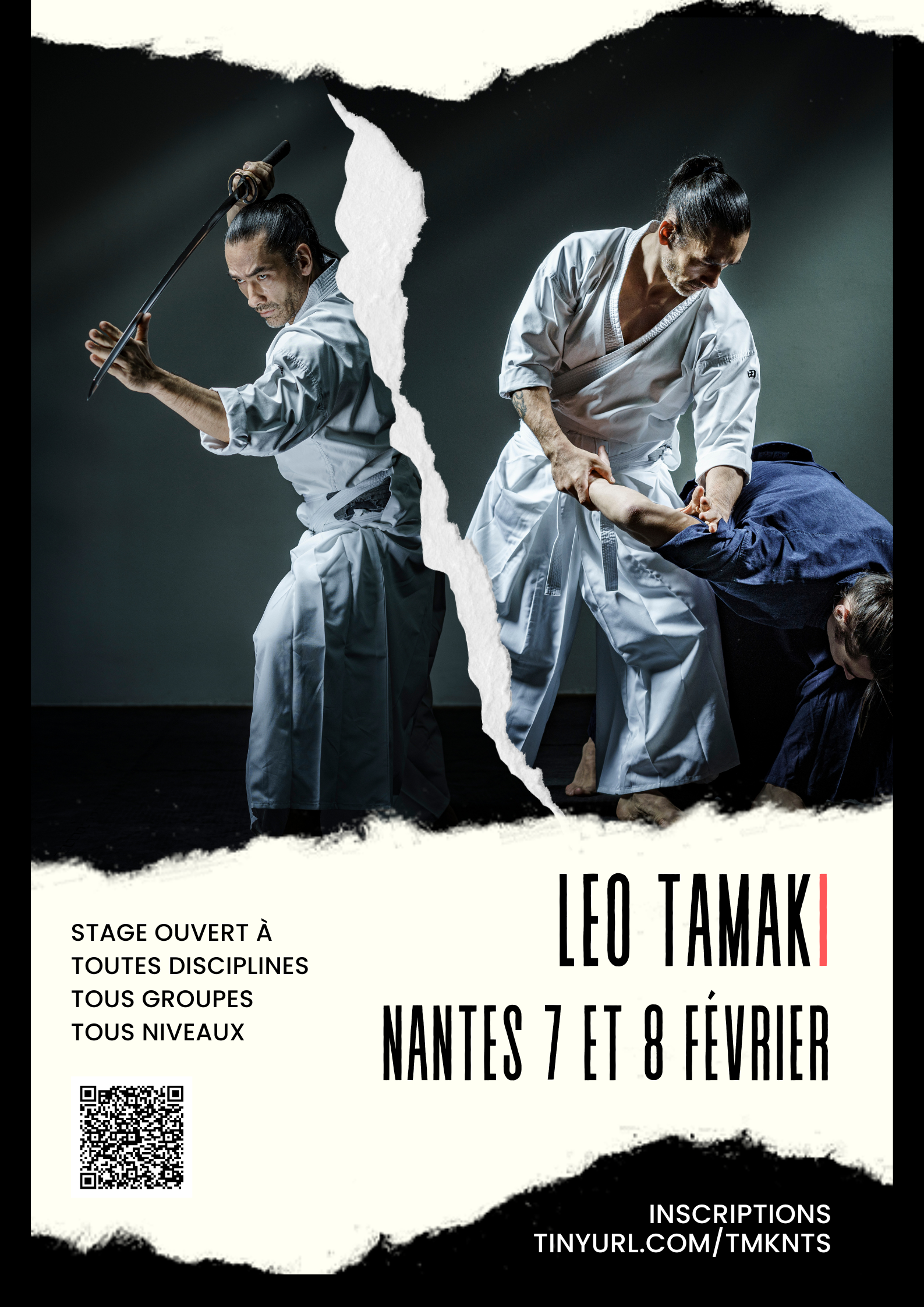 Affiche du Stage d'Aïkido à Nantes animé par Léo Tamaki du samedi 7 février 2026 au dimanche 8 février 2026 Affiche du Stage d'Aïkido à Nantes animé par Léo Tamaki du samedi 7 février 2026 au dimanche 8 février 2026