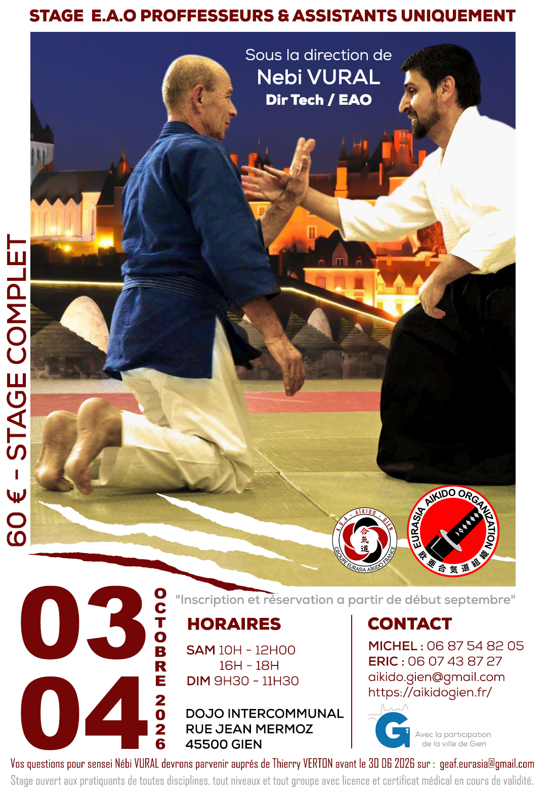 Stage d'Aïkido à Gien animé par Nebi Vural du samedi 3 octobre 2026 au dimanche 4 octobre 2026 — Foto 2 auf 2