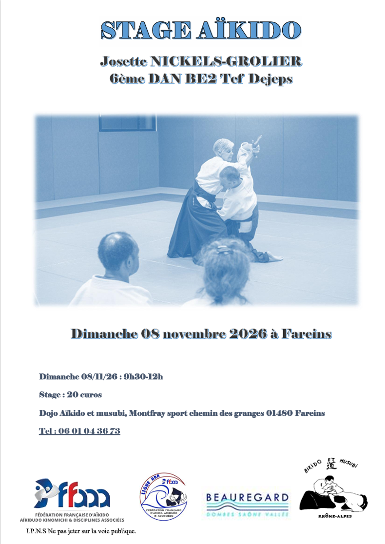 Stage d'Aïkido à Fareins animé par Josette NICKELS-GROLIER le dimanche 8 novembre 2026 — foto 2 på 2