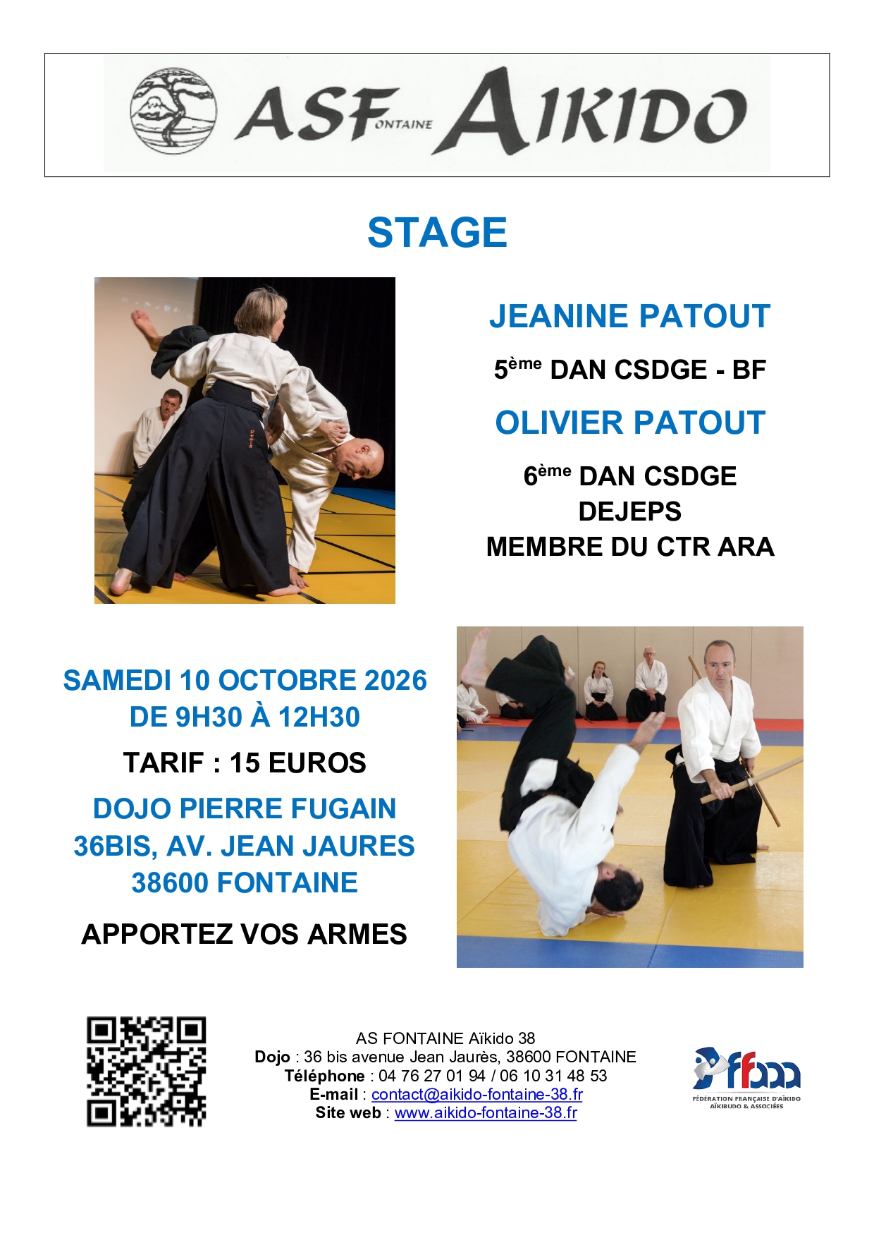Stage d'Aïkido à Fontaine animé par Olivier Patout et Jeanine Patout le samedi 10 octobre 2026 — photo 2 sur 2